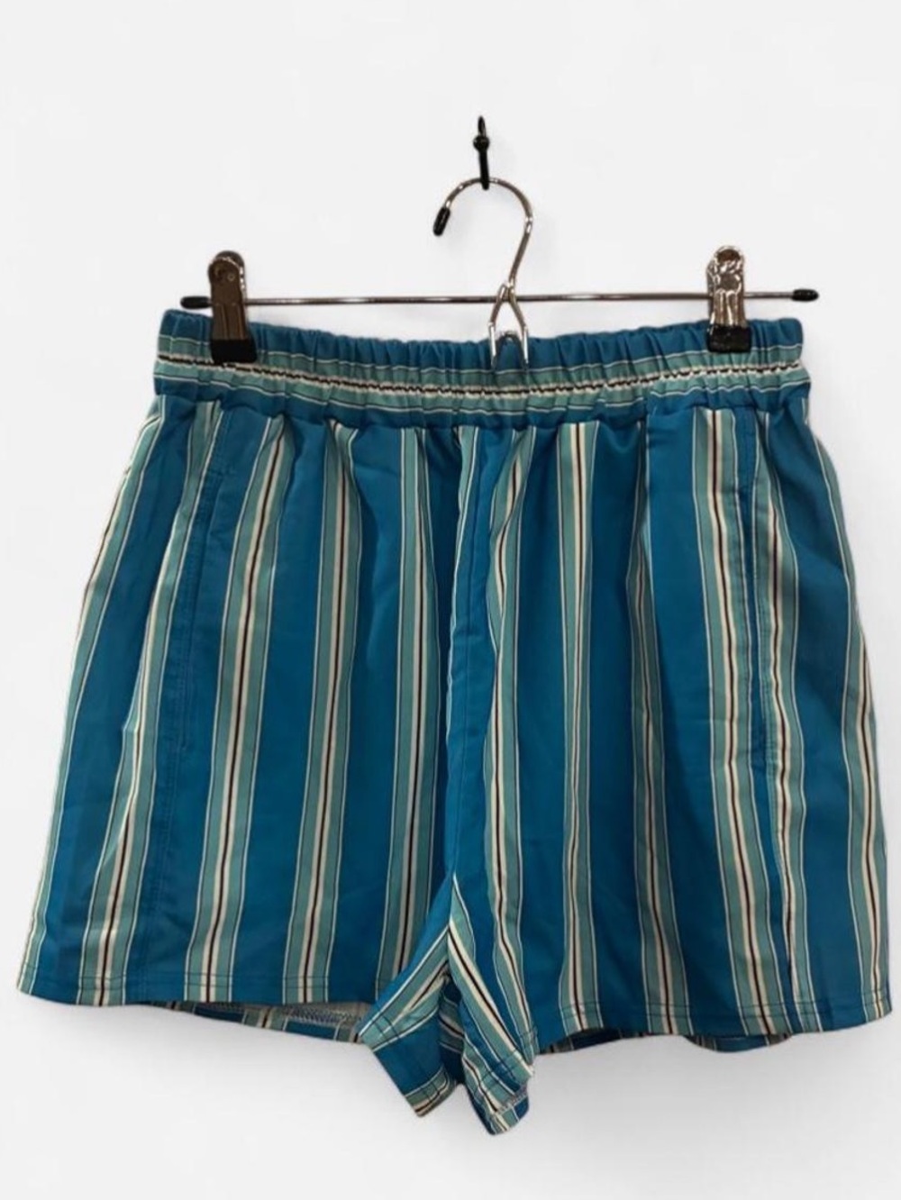Striped Teal Elastic Waist Shorts